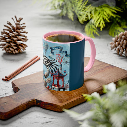 Spotted Crab & Pagoda Colorful Mug – Mystical Ocean & Asian Harmony