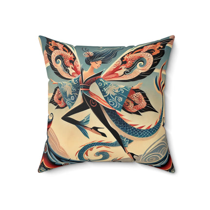 Dragon Fairy of the Temple Spun Polyester Square Pillow