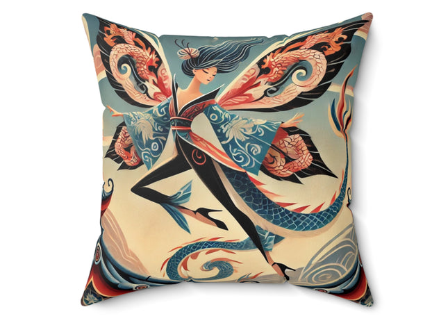 Dragon Fairy of the Temple Spun Polyester Square Pillow