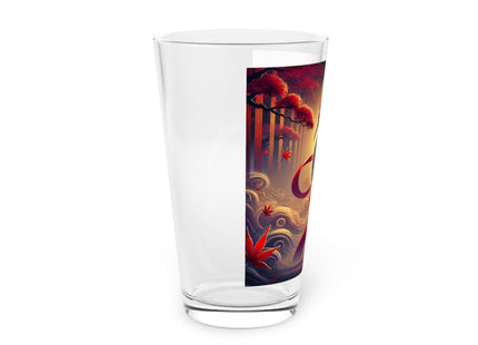 Regal Crimson Crane in the Autumn Mist Glass, 16oz