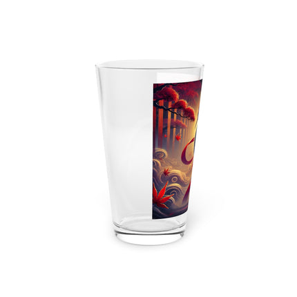 Regal Crimson Crane in the Autumn Mist Glass, 16oz