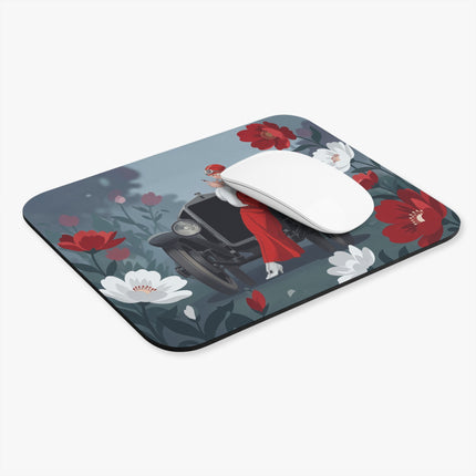 🏎️🌺 The Lady And The Midnight Roadster Mouse Pad – Art Deco Motoring Elegance