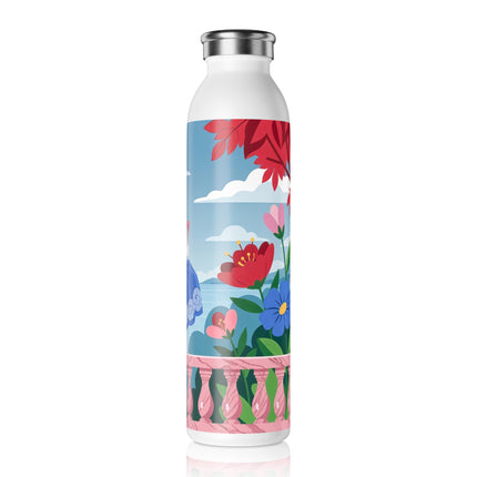🌺🪭 The Lady Of The Grand Garden Terrace Slim Water Bottle – Art Deco Floral Elegance