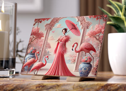 Petals, Porcelain, and Flamingos Ceramic Tile