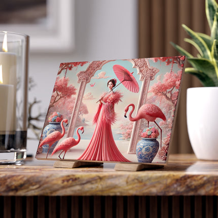 Petals, Porcelain, and Flamingos Ceramic Tile