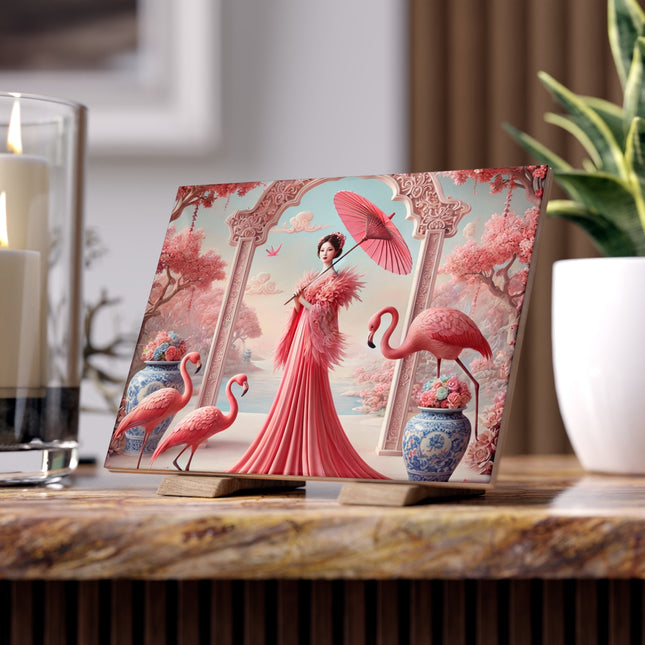 Petals, Porcelain, and Flamingos Ceramic Tile