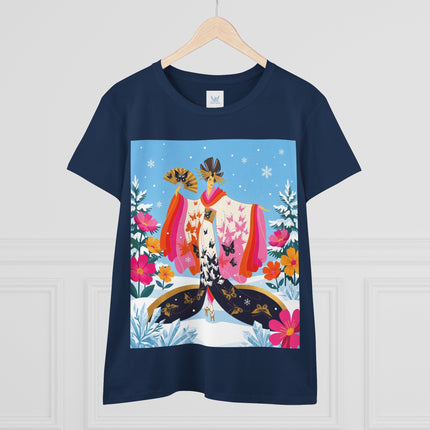 🦋❄️ Butterflies In The Snow Cotton Tee – Art Deco Japanese Floral Fantasy
