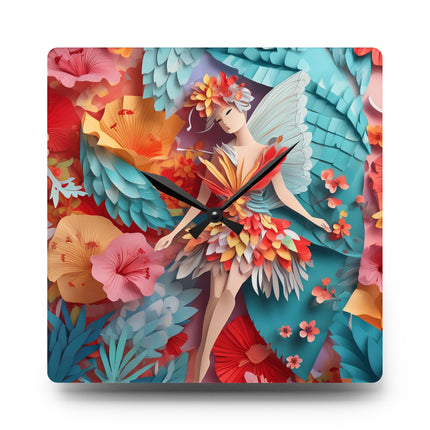 Hibiscus Fairy Acrylic Wall Clock, Round and Square