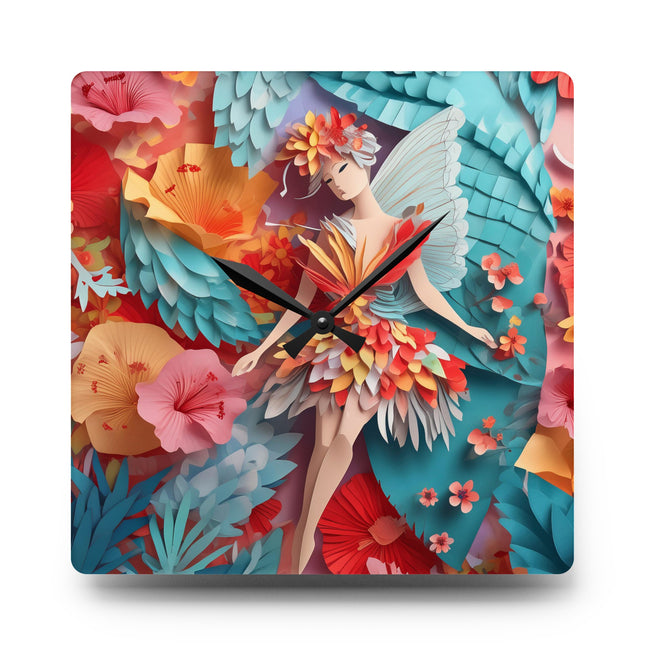 Hibiscus Fairy Acrylic Wall Clock, Round and Square