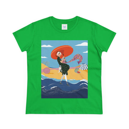 Beachside Promenade Women's Midweight Cotton Tee – Summer Glamour & Coastal Joy