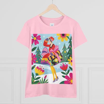 🎄🌺 Christmas In The Winter Garden Cotton Tee – Art Deco Holiday Whimsy