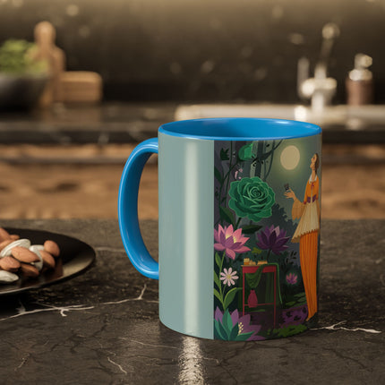 The Lady Of The Moonlit Garden Colorful Mugs – Art Deco Botanical Serenity