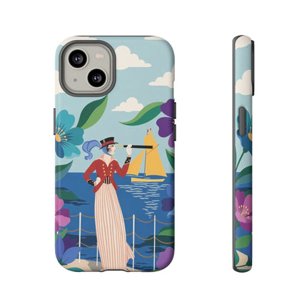 🌊🔭 The Lady Of The Seaside Lookout Phone Case – Art Deco Nautical Adventure