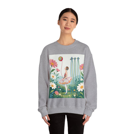 🌼🎈 The Garden Balloon Dancer Crewneck Sweatshirt – Art Deco Floral Whimsy