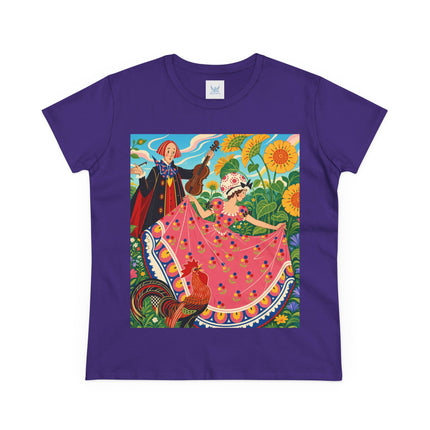 🎻🐓 The Garden Serenade Cotton Tee – Art Deco Folk Whimsy