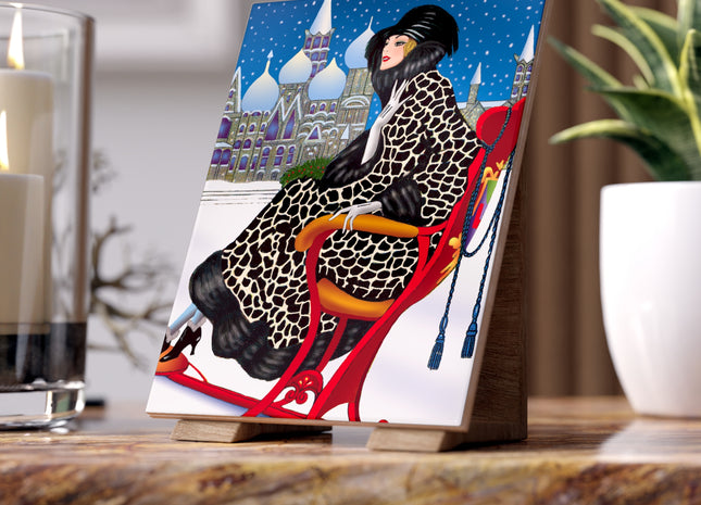 Elegant Winter Woman in Sleigh Ceramic Tile