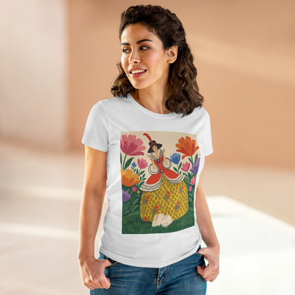 🐇🌼 The Enchanted Rabbit Garden Cotton Tee – Art Deco Floral Whimsy