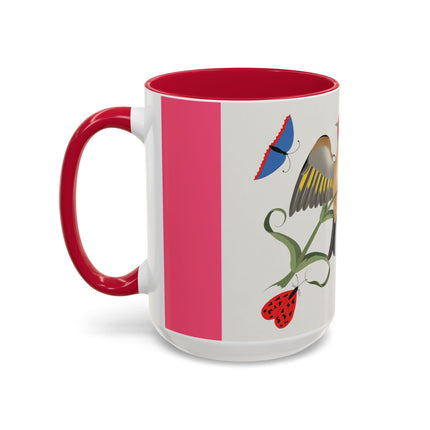 Goldfinch & Pink Flowers Colorful Mugs – Vibrant Spring & Bold Beauty