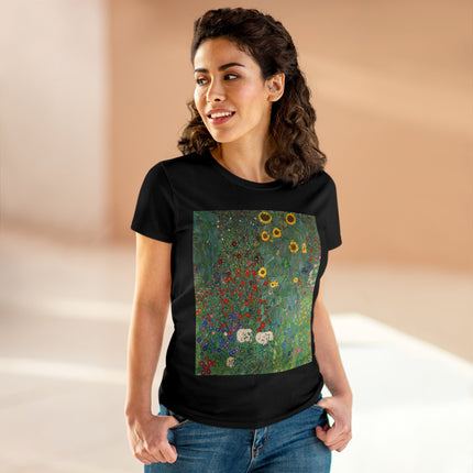 Farm Garden with Sunflowers by Gustav Klimt Women's Midweight Cotton Tee