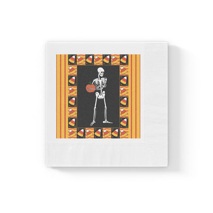 Candy Corn Skeleton White Coined Napkins