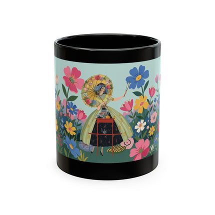 🌼🪭 The Lady Of The Grand Flower Garden Ceramic Mug – Art Deco Garden Whimsy