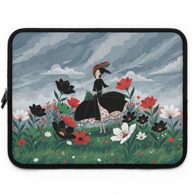 🌧️🌺 The Lady Of The Storm Garden Laptop Sleeve – Art Deco Floral Drama