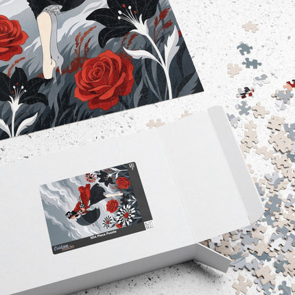 🌹☂️ The Lady In The Storm Puzzle – Art Deco Floral Drama