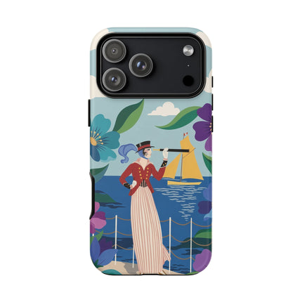 🌊🔭 The Lady Of The Seaside Lookout Phone Case – Art Deco Nautical Adventure