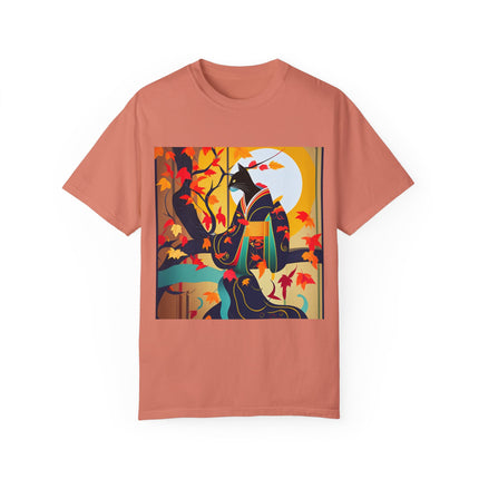 Black Cat in Kimono Unisex Garment-Dyed T-shirt