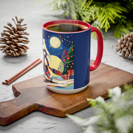 🌙🎿 The Moonlit Christmas Skier Colorful Mug – Whimsical Holiday Fantasy