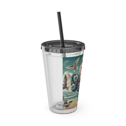 Geisha Kitten by the Seaside Sunsplash Tumbler with Straw, 16oz