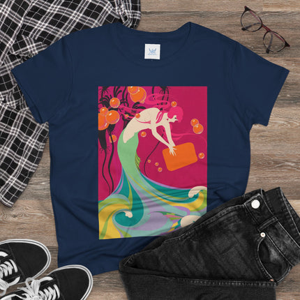 Mermaid Dive Women's Midweight Cotton Tee – Joyful Underwater Fantasy
