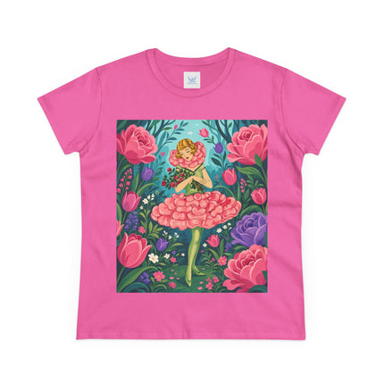 🌹🩰 The Rose Garden Dancer Cotton Tee – Art Deco Floral Whimsy
