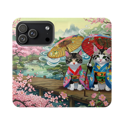 🌸🐱 Kimono Kitties Flip Case – Whimsical Elegance & Storybook Charm