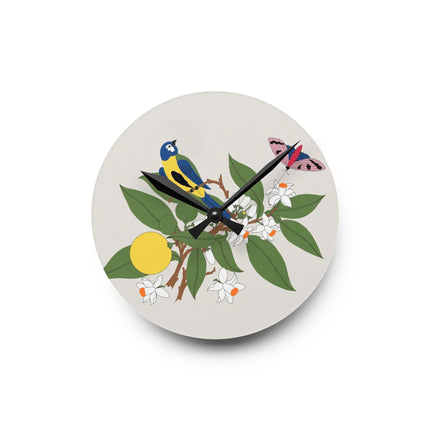 Blue Tit & Butterfly Acrylic Wall Clock