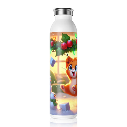 Naughty or Nice Kitten Christmas Slim Water Bottle