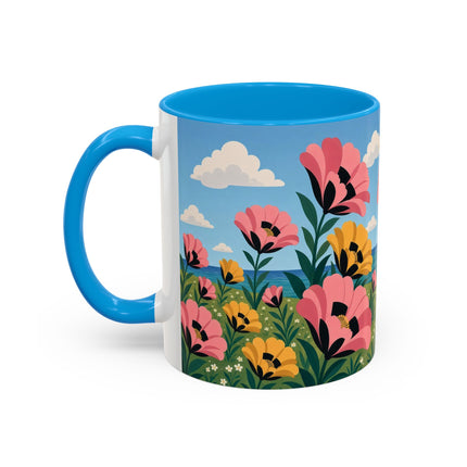 🌸⛵ The Seaside Blossom Promenade Colorful Mug – Art Deco Coastal Elegance