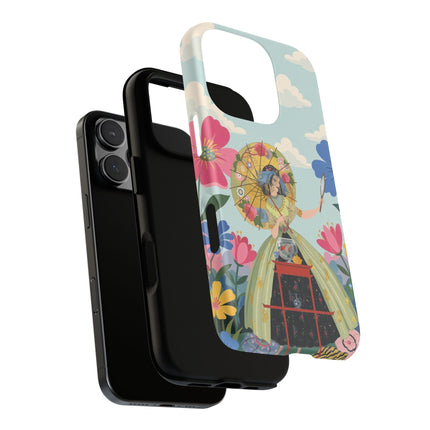 🌸🪞 The Floral Parasol Reflection Phone Case – Art Deco Garden Fantasy