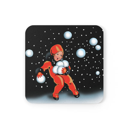 A Festive Snowball Cork Back Coaster