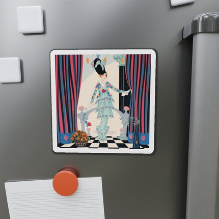 🌹🎭 The Lady Between The Curtains Die-Cut Magnets – Art Deco Floral Theatre