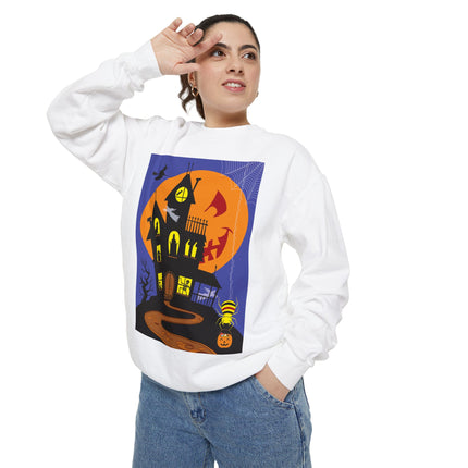 Halloween Night at the Haunted House Unisex Garment-Dyed Sweatshirt