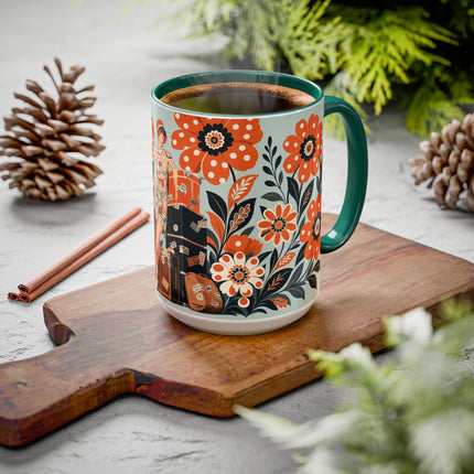 🧳🌼 The Grand Floral Voyage Colorful Mug – Art Deco Travel Elegance