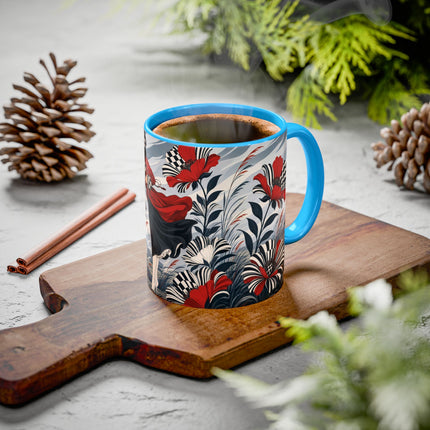 ☔🌹 The Scarlet Checkerboard Rainstorm Colorful Mug – Art Deco Floral Elegance