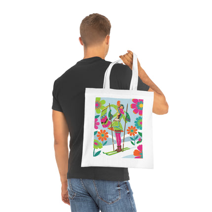 🎿🌸 The Winter Flower Adventurer Cotton Tote Bag – Colorful Skiing Fantasy