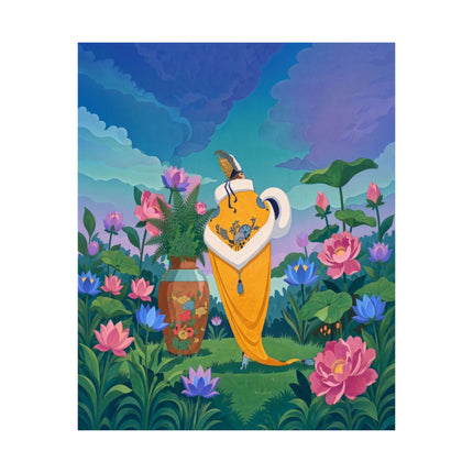 🪷✨ The Lady Of The Golden Lotus Stroll Matte Vertical Poster – Art Deco Floral Elegance