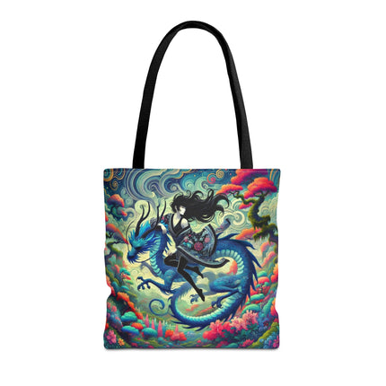 Mystic Guardian of the Sky Tote Bag – Warrior Fairy & Turquoise Dragon