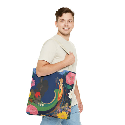 🌙🐦 The Lady Of The Moonlit Birdcage Tote Bag – Art Deco Floral Fantasy