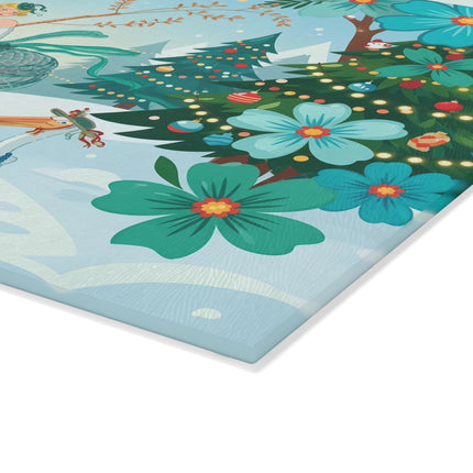 🪶🎄 The Lady Of The Christmas Bird Garden Glass Cutting Board – Art Deco Holiday Fantasy