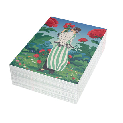 🌹🌿 The Scarlet Rose Garden Postcards With Envelopes – Art Deco Floral Whimsy