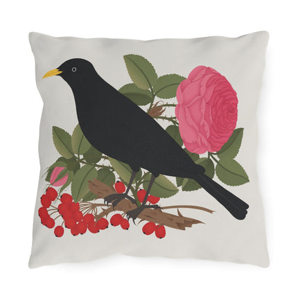 Blackbird & Rose Outdoor Pillows – Timeless Elegance & Nature's Harmony